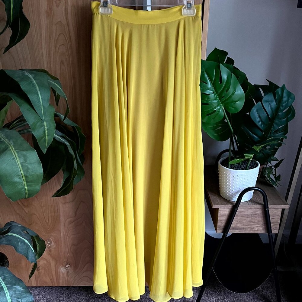 Flowy Lucy Paris Mustard Yellow Maxi Skirt - Size Small